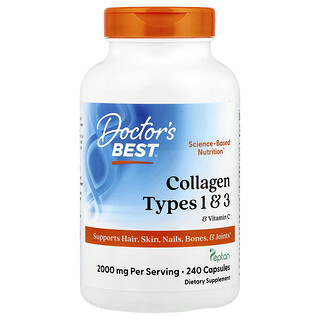 Doctor's Best, Colágeno de tipo 1 y 3 con vitamina C, 240 cápsulas