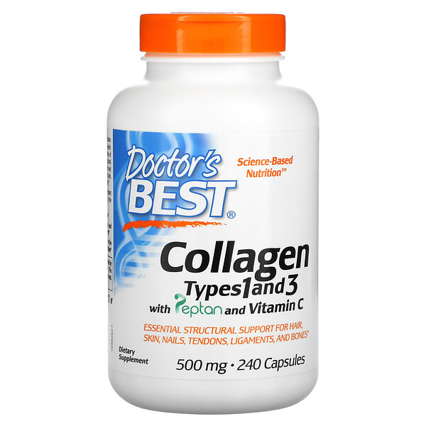 Collagen Types 1 and 3 with Peptan and Vitamin C, Kollagen Typ 1 und 3 mit Peptan und Vitamin C, 500 mg, 240 Kapseln