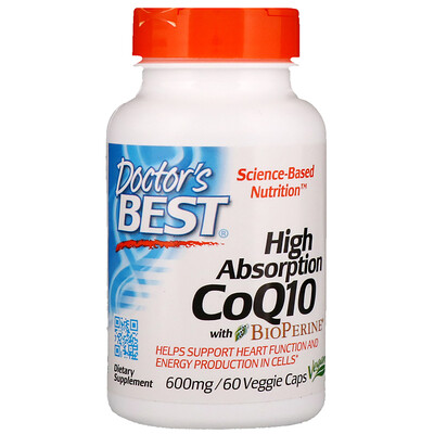Doctor's Best Коэнзим CoQ10 с высокой степенью всасывания, с BioPerine, 600 мг, 60 растительных капсул