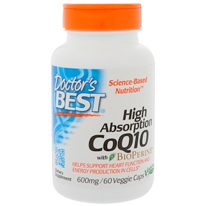 Doctor's Best, Легкоусвояемый коэнзим Q10, с биоперином, 600 мг, 60 растительных капсул