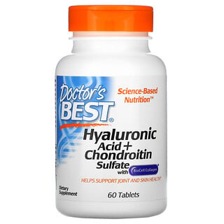 Doctor's Best, Acide hyaluronique + sulfate de chondroïtine avec BioCell Collagen, 60 comprimés