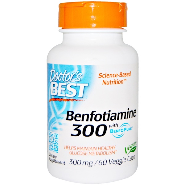 Doctor's Best, Лучший бенфотиамин, 300 мг, 60 вегетарианских капсул