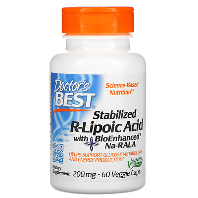 Doctor's Best Стабилизированная R-липоевая кислота с биоусиленной Na-RALA, 200 мг, 60 вегетарианских капсул