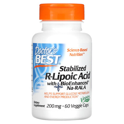 Doctor's Best стабилизированная R-липоевая кислота с BioEnhanced Na-RALA 200 мг 60 вегетарианских капсул