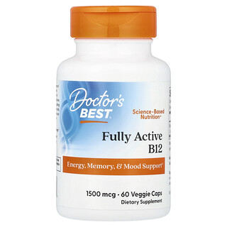 Doctor's Best, активный витамин B12, 1500 мкг, 60 растительных капсул