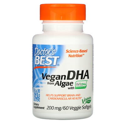 Doctor's Best Vegan DHA from Algae with Life's DHA, 200 mg, 60 Veggie Softgels
