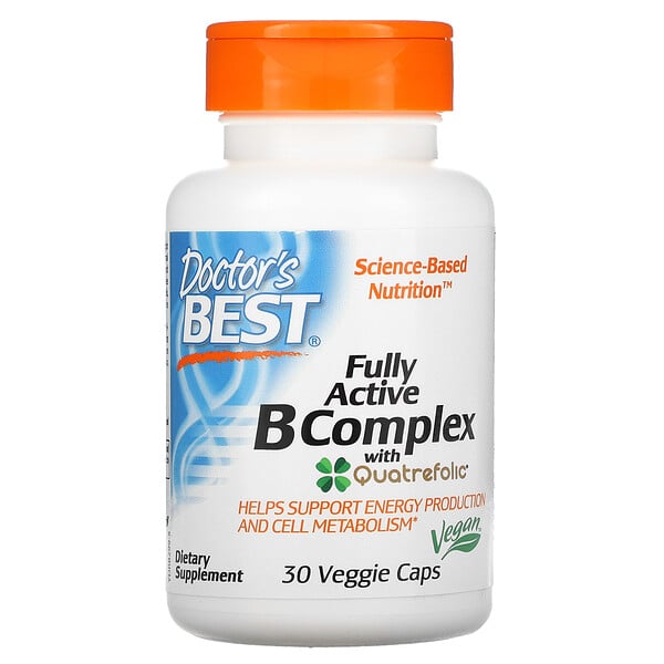 Doctor's Best, Fully Active B Complex with Quatrefolic, 30 식물성 캡슐