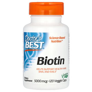 Doctor's Best, ビオチン、5,000mcg、ベジカプセル120粒