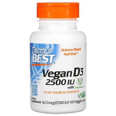 Doctor's Best веганский витамин D3 с Vitashine D3 2500 МЕ 60 вегетарианских капсул
