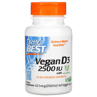 Doctor's Best, Vegan D3，含 Vitashine D3，2,500 國際單位，60 粒素食膠囊
