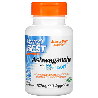 Doctor's Best, Ashwagandha with Sensoril, Ashwagandha mit Sensoril, 125 mg, 60 vegetarische Kapseln