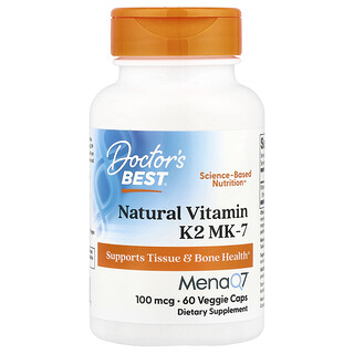 Doctor's Best, Vitamina K2 natural en forma de MK-7 con MenaQ7, 100 mcg, 60 cápsulas vegetales