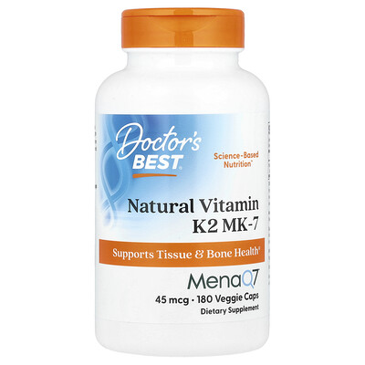 Doctor's Best, Vitamina K2 natural en forma de MK-7 con MenaQ7, 45 mcg, 180 cápsulas vegetales