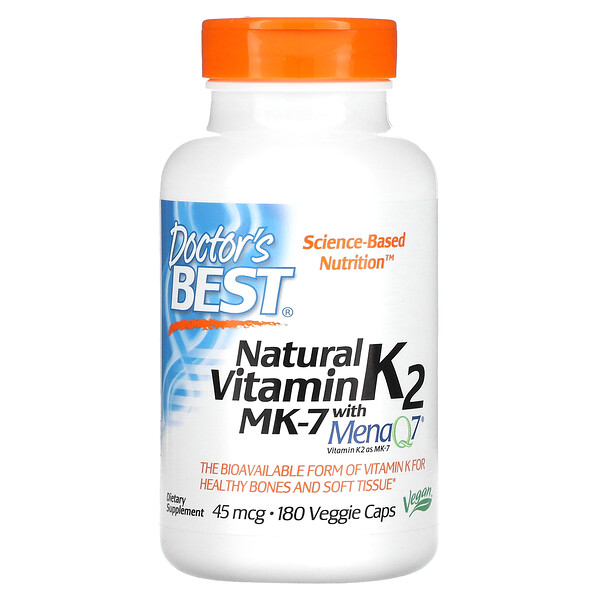 Doctor's Best, Natural Vitamin K2 MK7 with MenaQ7, 45 mcg, 180 Veggie Caps