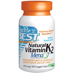 Doctor's Best, Натуральный витамин K2, Mena Q7, 45 мкг, 180 капсул на растительной основе