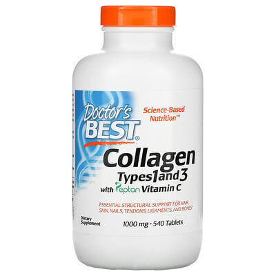 

Doctor's Best Collagen Types 1 and 3 with Peptan and Vitamin C 1 000 mg 540 Tablets