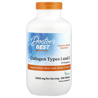 Doctor's Best, Collagen Types 1 and 3 & Vitamin C, Kollagen Typ 1 und 3 sowie Vitamin C, 540 Tabletten