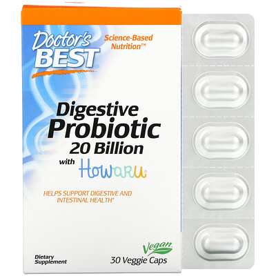 Doctor's Best Пищеварительный пробиотик с Howaru, 20 млрд КОЕ, 30 растительных капсул