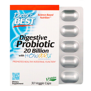 Докторс Бэст, Digestive Probiotic with Howaru, 20 Billion CFU, 30 Veggie Caps отзывы