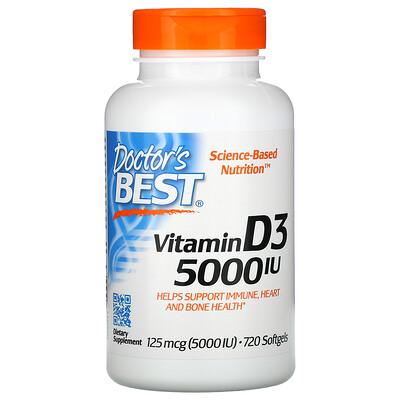 Doctor's Best Витамин D3, 125 мкг (5000 МЕ), 720 мягких желатиновых капсул