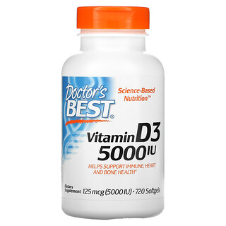 Doctor's Best, Витамин D3, 125 мкг (5000 МЕ), 720 мягких желатиновых капсул