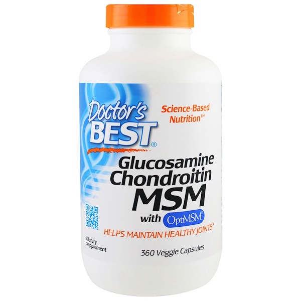 Doctor's Best, Глюкозамин хондроитин MSM с OptiMSM, 360 растительных капсул