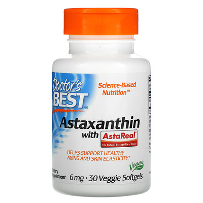 Doctor's Best Astaxanthin with AstaReal, 6 mg, 30 Veggie Softgels