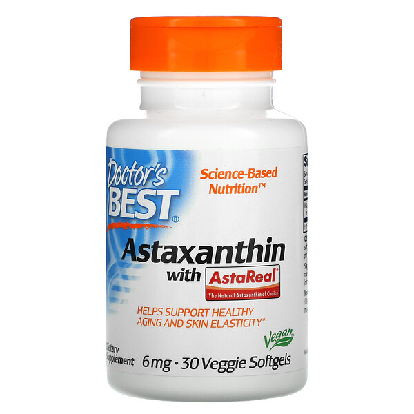Doctor's Best, Астаксантин с AstaReal, 6 мг, 30 растительных мягких таблеток