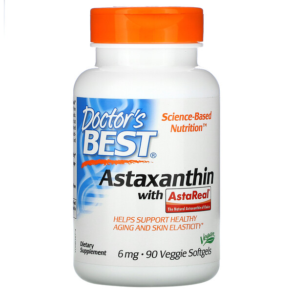 Doctor's Best‏, Astaxanthin with AstaReal، بحجم 6 ملجم من 90 كبسولة نباتية هلامية