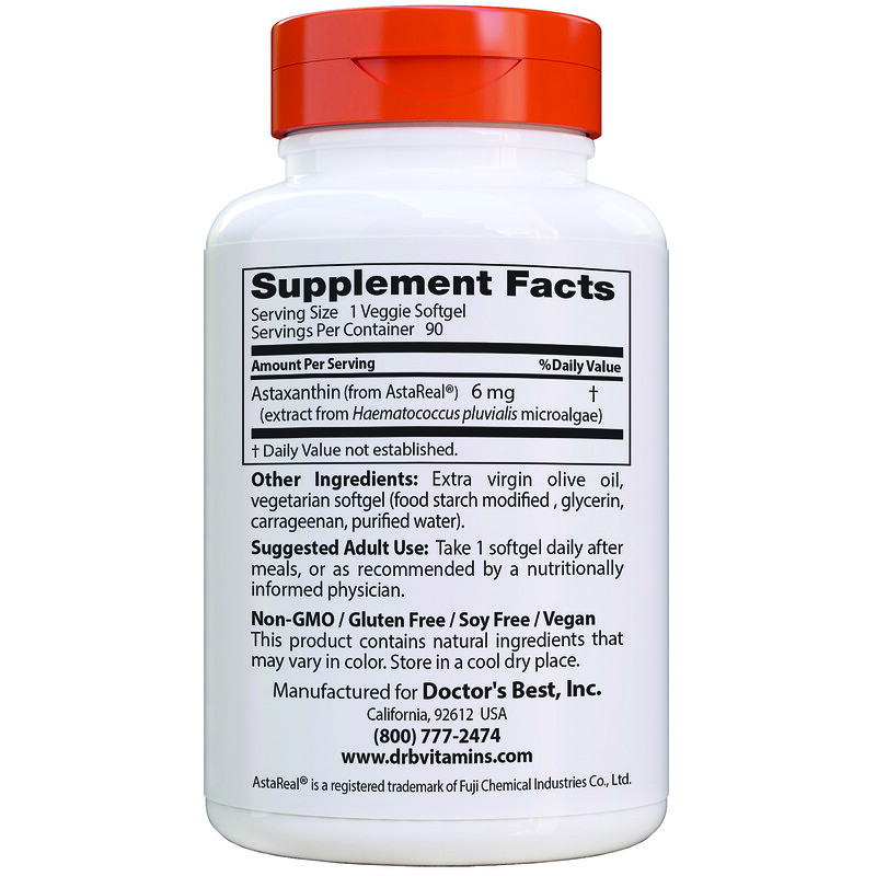 Doctor's Best, Astaxanthin with AstaReal, 6 mg, 90 Veggie Softgels iHerb