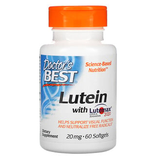 Doctor's Best, Lutéine avec Lutemax 2020, 20 mg, 60 capsules à enveloppe molle