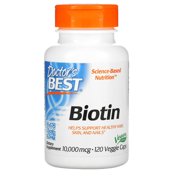 Doctor's Best, биотин, 10 000 мкг, 120 вегетарианских капсул