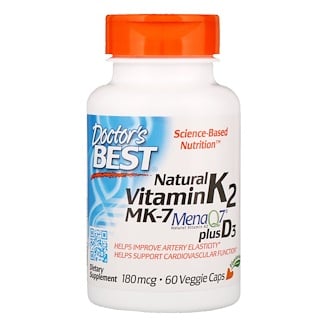 Doctor's Best, Natural Vitamin K2 MK-7 with MenaQ7 plus Vitamin D3, 180 mcg, 60 Veggie Caps