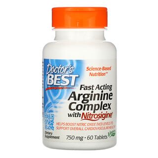 Doctor's Best, Nitrosigine（ナイトロシギン）配合即効型アルギニン複合体、750mg、タブレット60粒