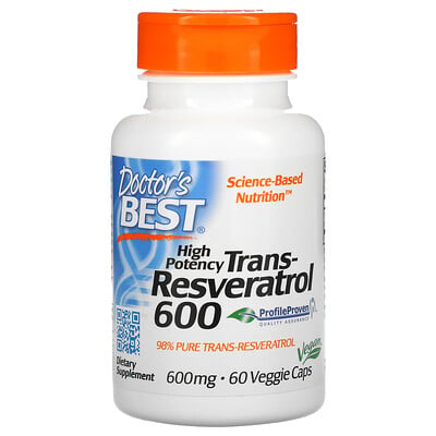 Doctor's Best высокоэффективный транс-ресвератрол 600, 600 мг, 60 вегетарианских капсул