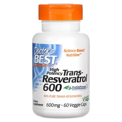 Doctor's Best высокоэффективный транс-ресвератрол 600 600 мг 60 вегетарианских капсул
