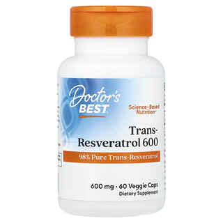 Doctor's Best, Trans-resveratrol 600, 600 mg, 60 cápsulas vegetales