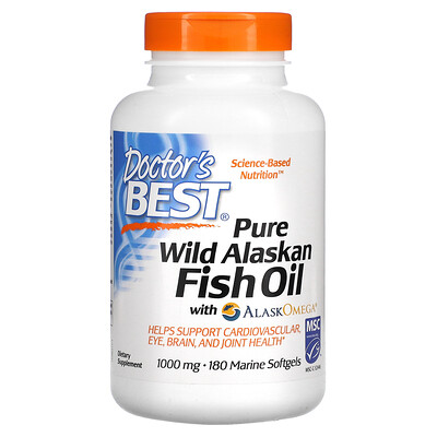 

Doctor's Best Pure Wild Alaskan Fish Oil with AlaskOmega 1 000 mg 180 Marine Softgels