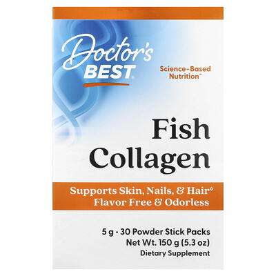 Doctor's Best, Colágeno de pescado con Naticol, 5 g, 30 sobrecitos en polvo, 150 g (5,3 oz)