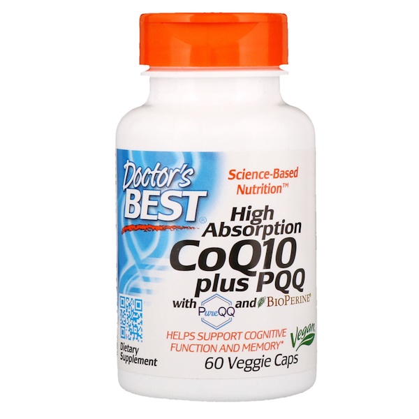Doctor's Best, CoQ10 с PQQ, с высокой степенью усвояемости, 60 растительных капсул