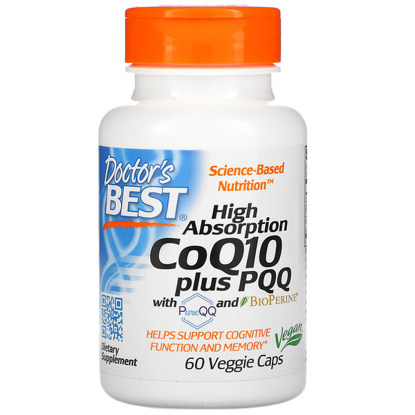 Doctor's Best, High Absorption CoQ10 Plus PQQ, 식물성 캡슐 60정