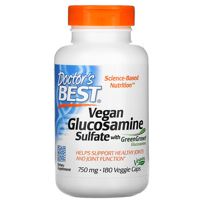 Doctor's Best веганский глюкозамин сульфат с глюкозамином GreenGrown, 750 мг, 180 вегетарианских капсул