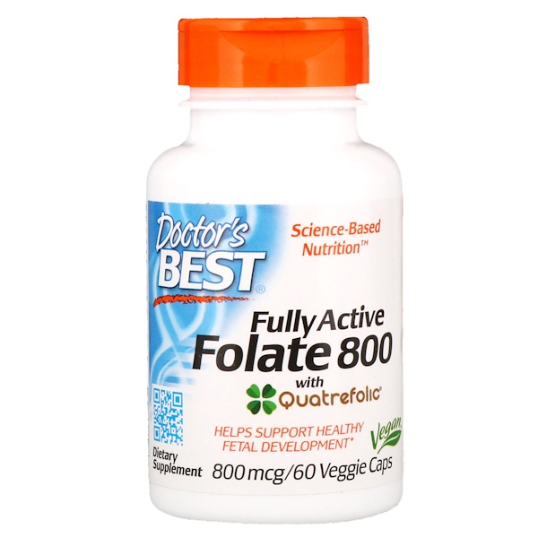 Doctor's Best, Активный фолат 800, 800 мкг, 60 капсул в растительной оболочке