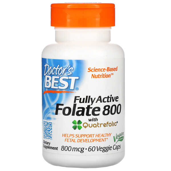 Doctor's Best, Fully Active Folate 800, vollständig aktives Folat 800, 800 mcg, 60 vegetarische Kapseln