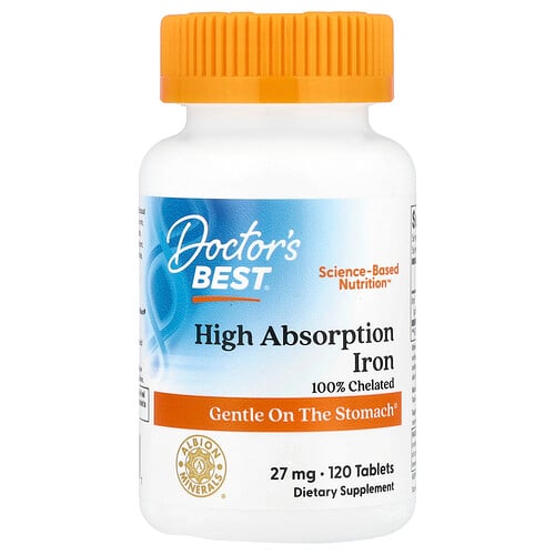 ドクターズ ベスト Doctor's Best, Ferrochel（フェロケル）配合高吸収鉄、27mg、120粒