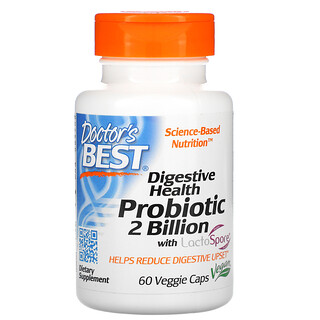 Doctor's Best, Probiótico con LactoSpore para la salud digestiva, 2000 millones, 60 cápsulas vegetales