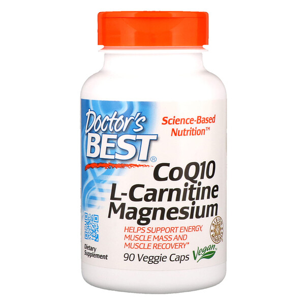 Doctor's Best, CoQ10 L-карнитин магний, 90 вегетарианских капсул