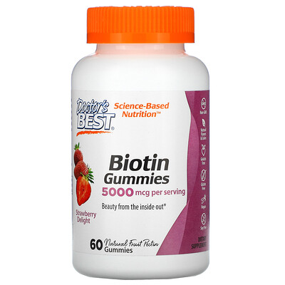 Doctor's Best Biotin Gummies, Strawberry Delight, 5,000 mcg, 60 Gummies