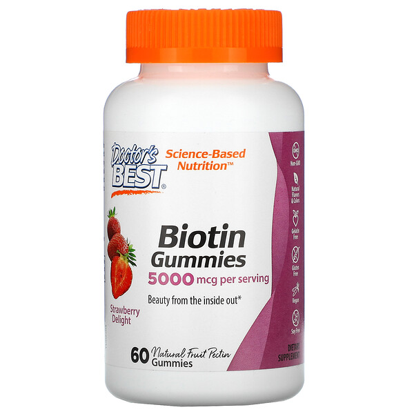 Doctor's Best, Biotin Gummies, Strawberry Delight, Biotin-Fruchtgummis, Erdbeergeschmack, 5.000 mcg, 60 Fruchtgummis