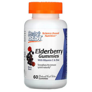 Doctor's Best, Elderberry Gummies with Vitamin C & Zinc, 베리 블래스트, 구미젤리 60개
